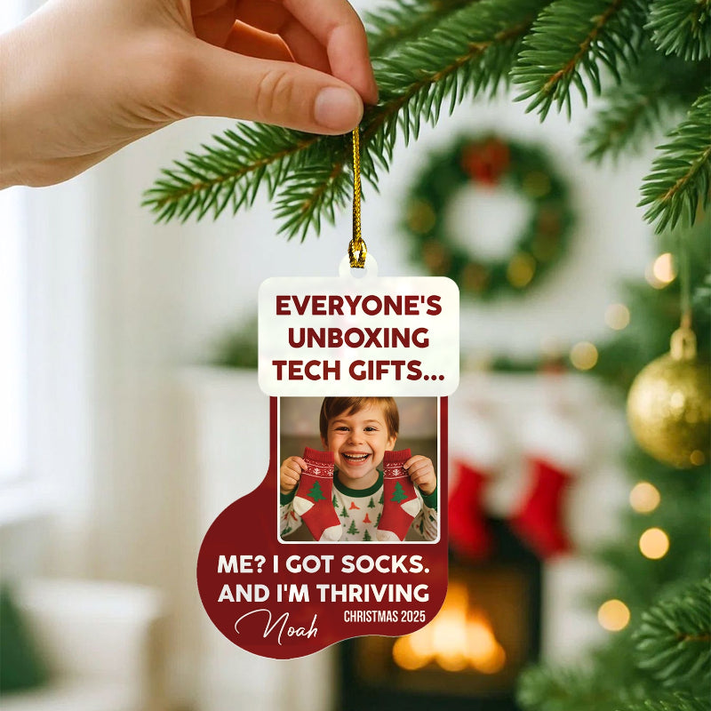 Everyone's Unboxing Tech Gifts, Personalized Photo EveryoneTech Gift I Got Sock Ornament For Kid