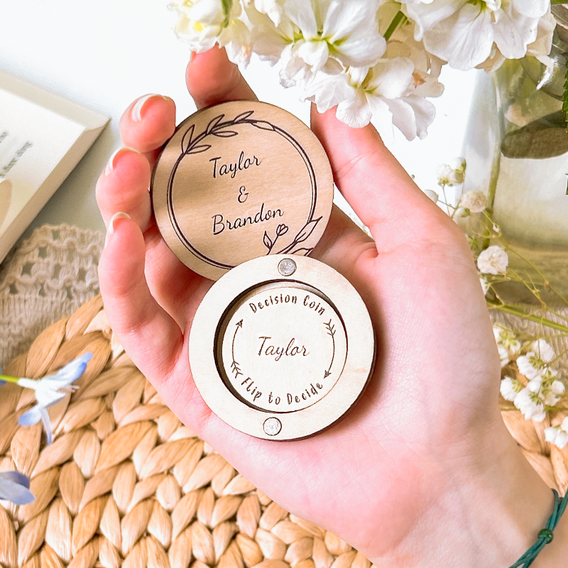 Personalized Wooden Decision Coin, Couple Gift For Him, For Her