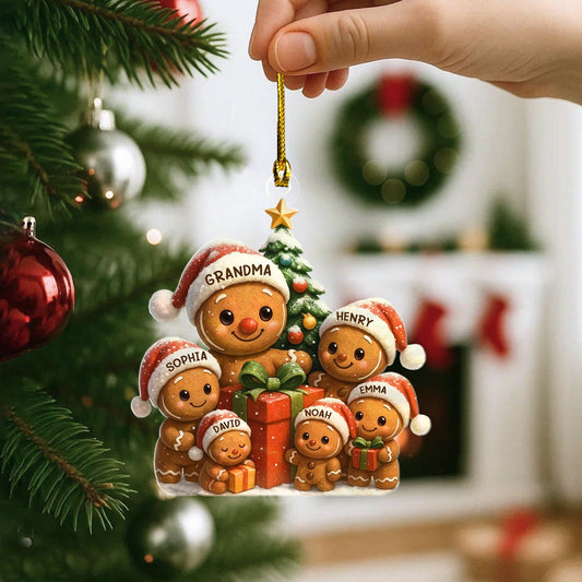 Personalized Gingerbread Family Acrylic Ornament, Christmas Ornament Gift