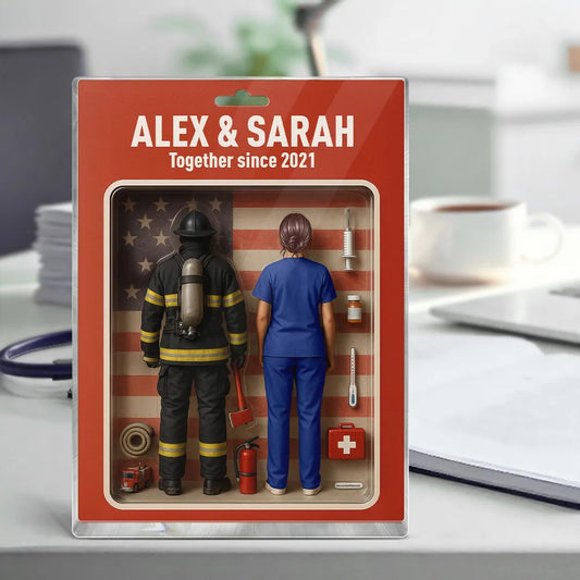 You & Me We Got This Firefighter & Nurse Couple Toy Box Figures Style Personalized Acrylic Block Plaque