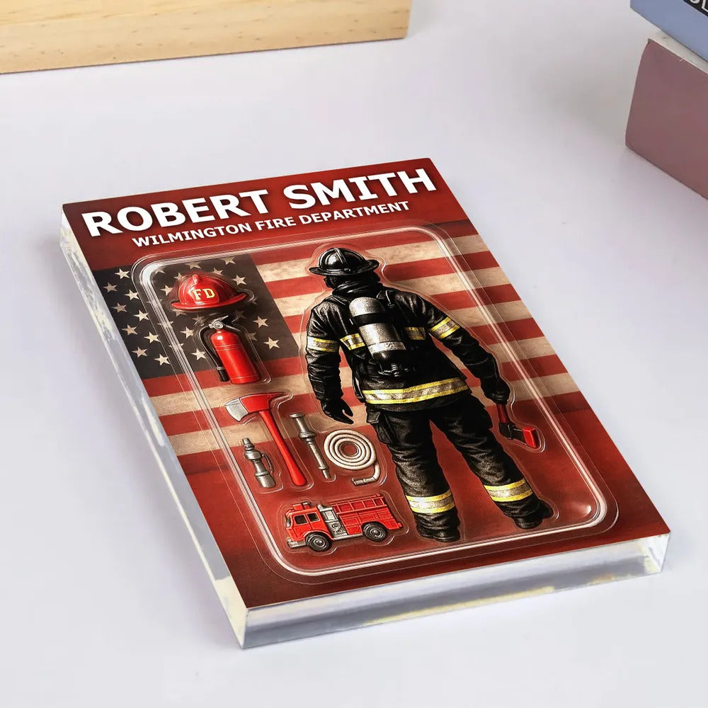 Firefighter Custom Figure Personalized Acrylic Block Plaque, Gift for him