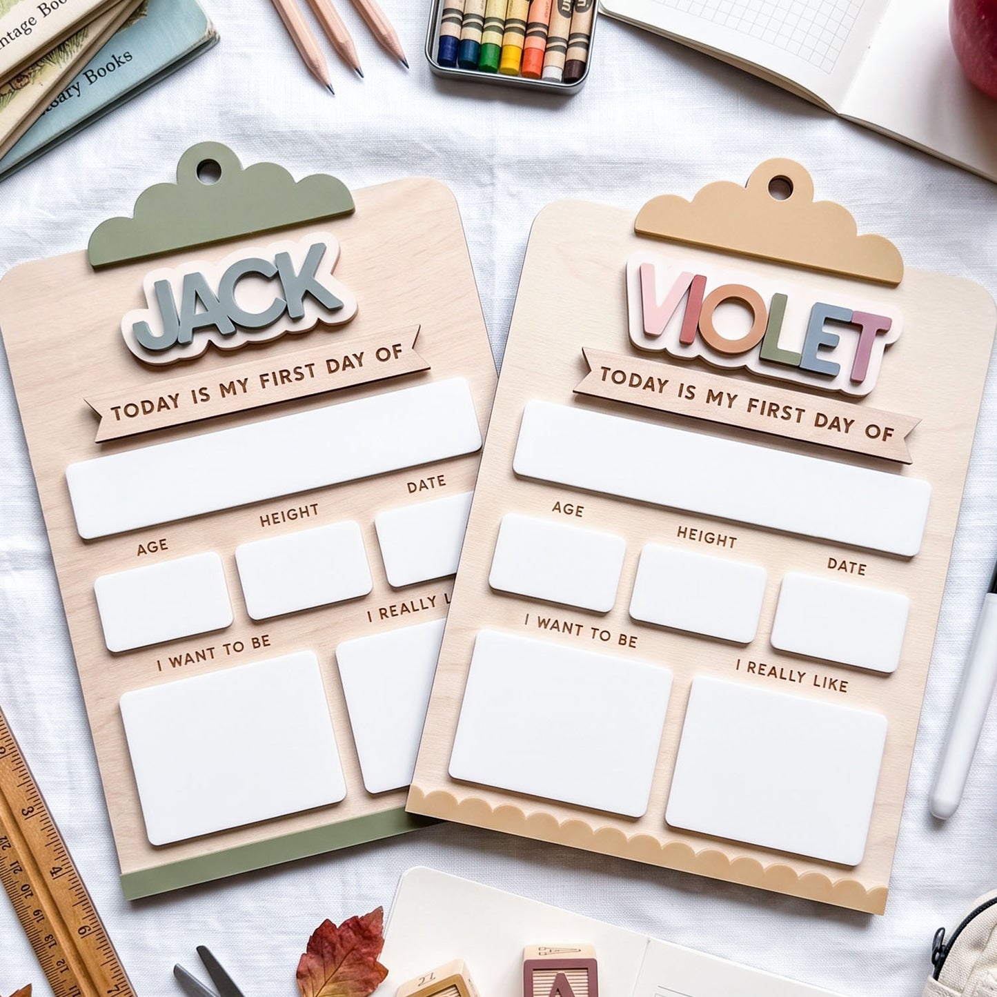 Personalized Interchangeable Clipboard Back To School Board, Custom 3D Name Milestone Sign, Reusable Back To School Photo Prop
