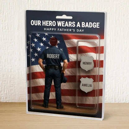 Custom Figure My Hero Wears A Badge With Kids' Names Personalized Acrylic Block Plaque, Perfect 2025 Father's Day Gift For Him, For Dad