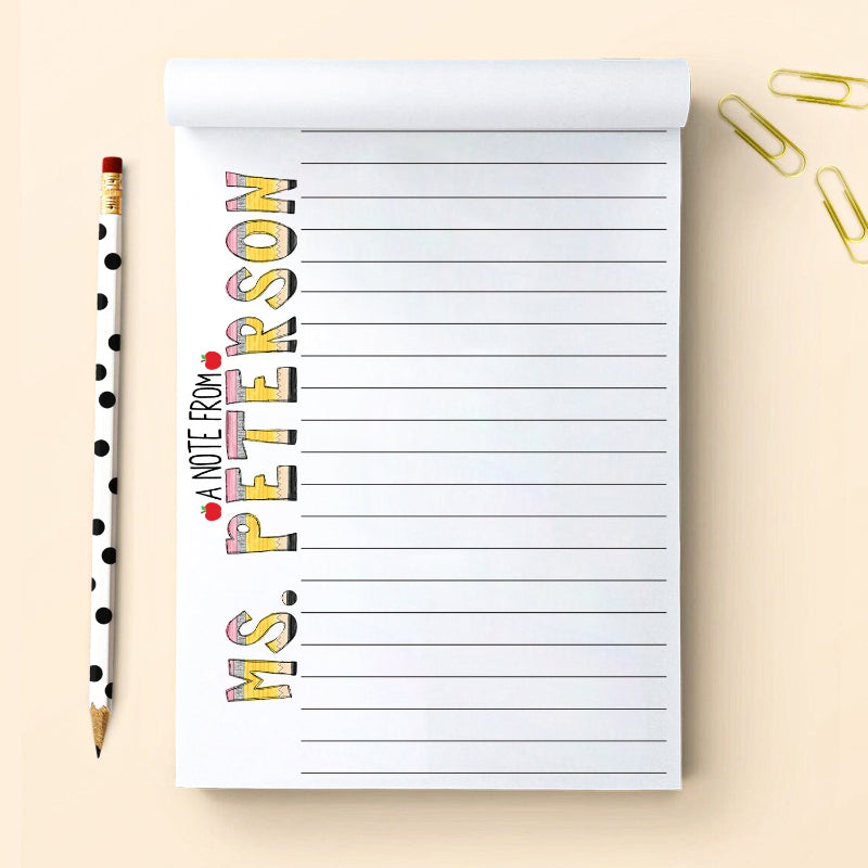 Personalized Name Teacher Notepad, Appreciation Gift For Teacher