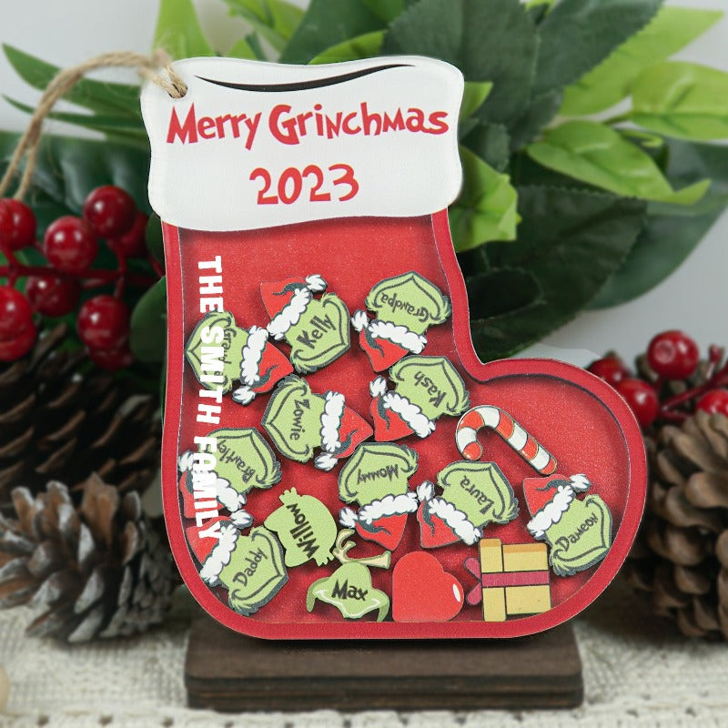 Personalized Grinchmas Sock Ornament, Christmas Family Ornament