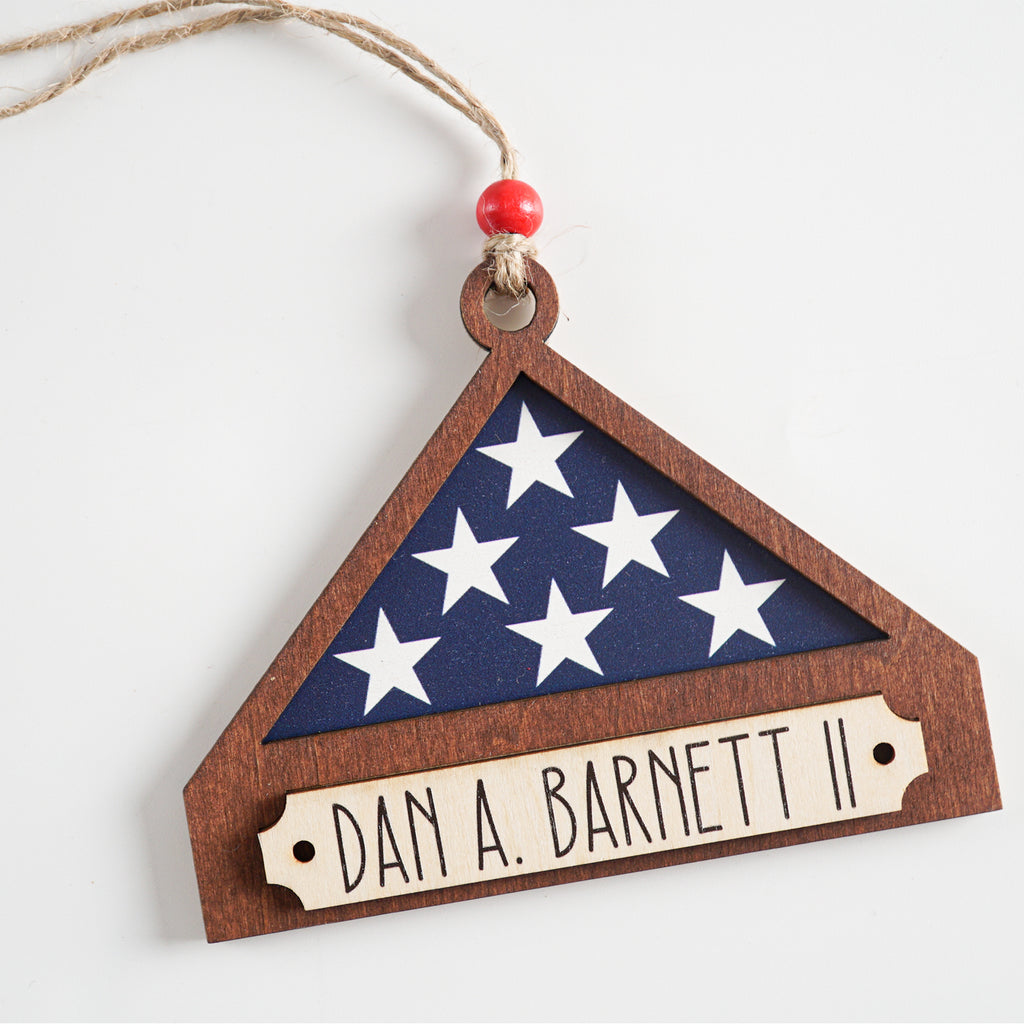 Personalized Memorial Military Flag Ornament with Names, Memorial Christmas Ornament