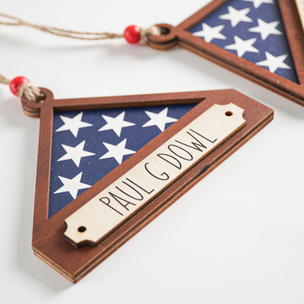 Personalized Memorial Military Flag Ornament with Names, Memorial Christmas Ornament