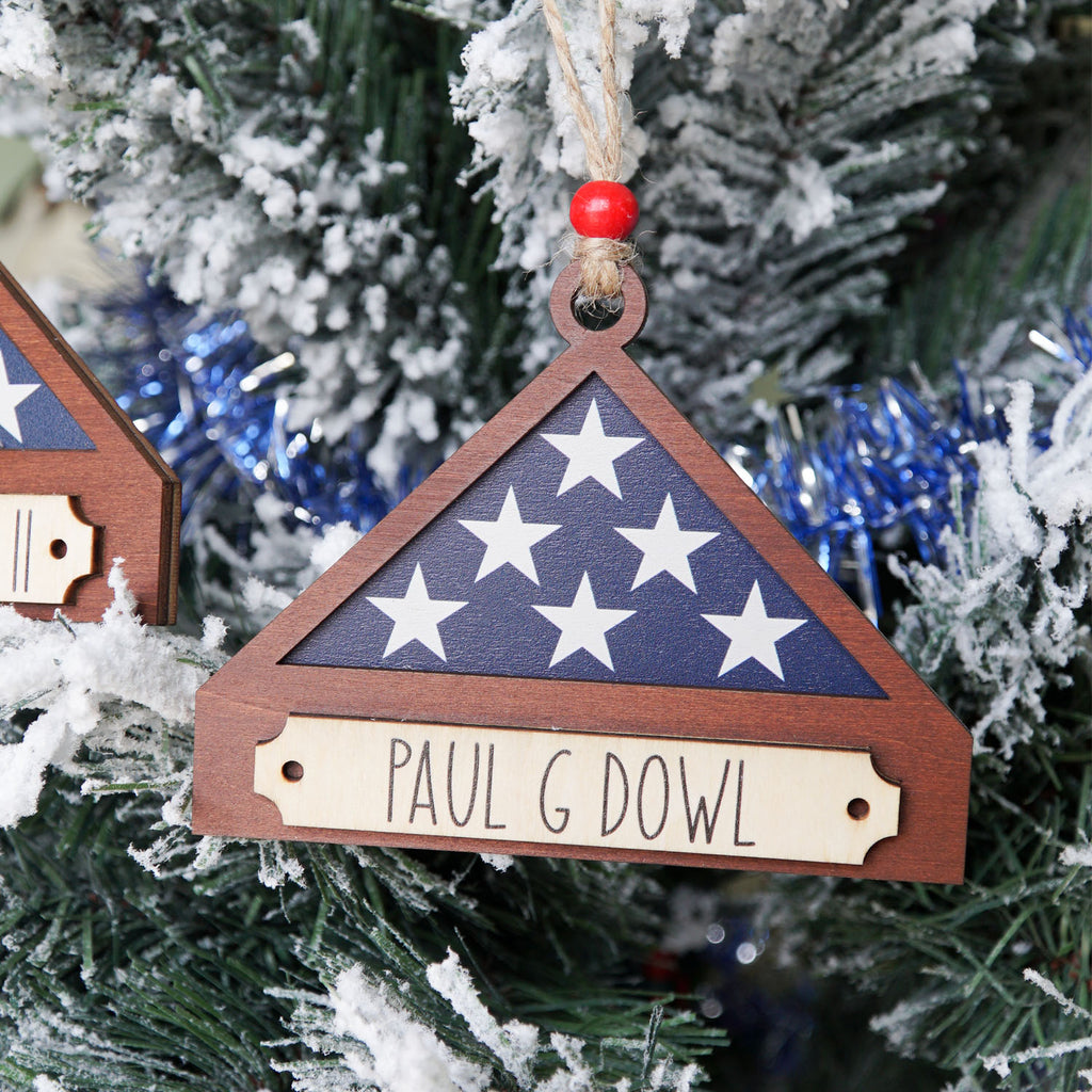 Personalized Memorial Military Flag Ornament with Names, Memorial Christmas Ornament