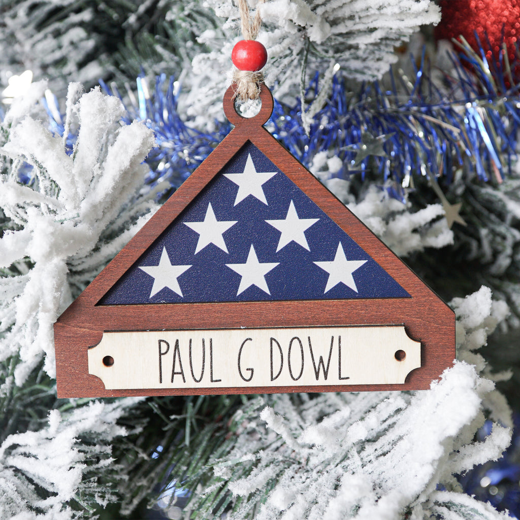 Personalized Memorial Military Flag Ornament with Names, Memorial Christmas Ornament