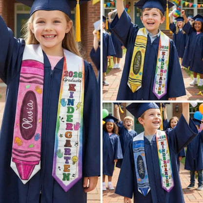 Kid Pencil Graduation Stole, Custom Name Crayon Pre K Grad Sash, Kindergarten Class Of 2026 Boy Girl, Personalized Graduation Gift for Son