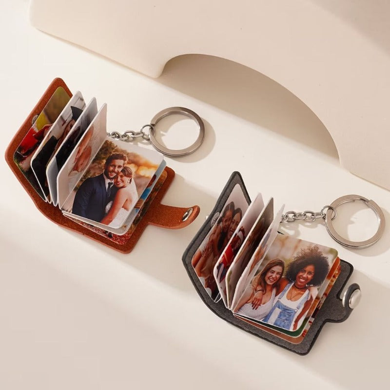 Personalized Mini Photo Book Album Keychain, Leather Photo Keychain, Anniversary Gifts, Gift for Him