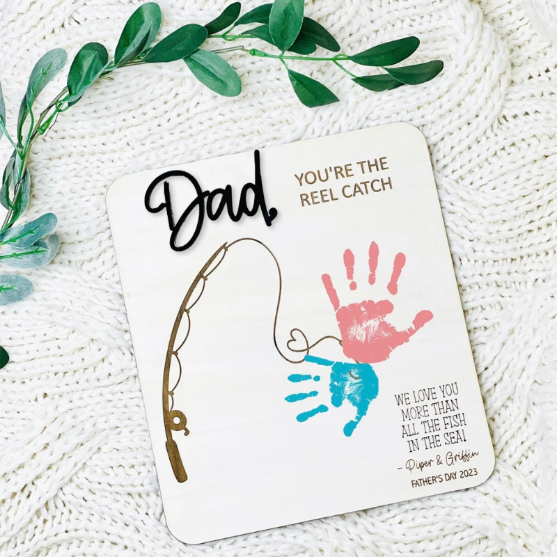 Personalized DIY Fishing Handprint Sign, Father's Day Sign