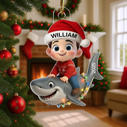 Little Kid Favorite Animals Shark Christmas Personalized Acrylic Ornament, Fun & Unique Gift For Kids, Grandkids