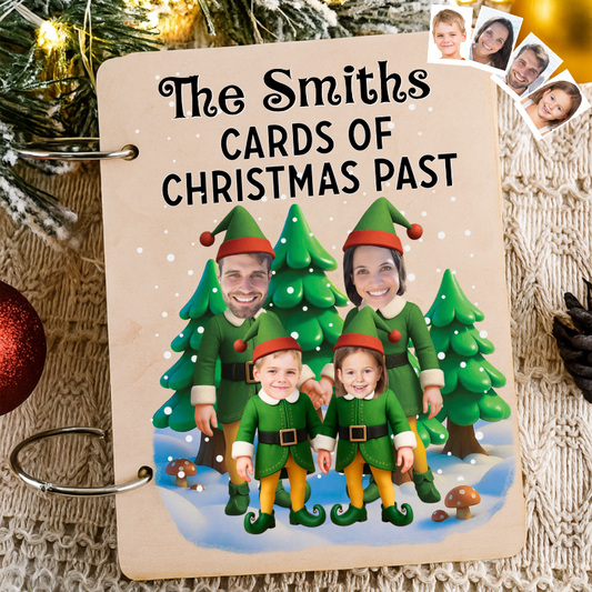 Personalized Photo Elf Family Xmas Card Holder, Christmas Card Keeper, Gift For Family
