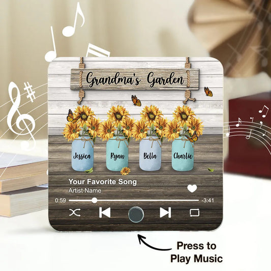 Grandma Garden Sunflower Vase Personalized Music Fridge Magnet, Heartfelt Mother's Day Gift for Grandma, Mom