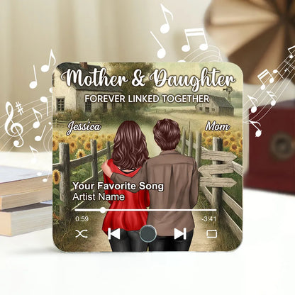 Mother & Daughter Forever Linked Together Personalized Music Fridge Magnet, Heartfelt Mother's Day Gift For Mom