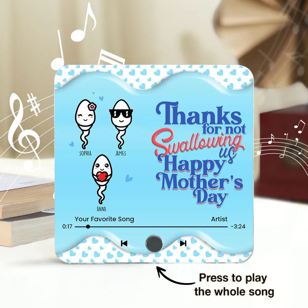 Thanks for not Swallowing Me Personalized Music Fridge Magnet, Funny Mother's Day Gift for Mom, Gift for her