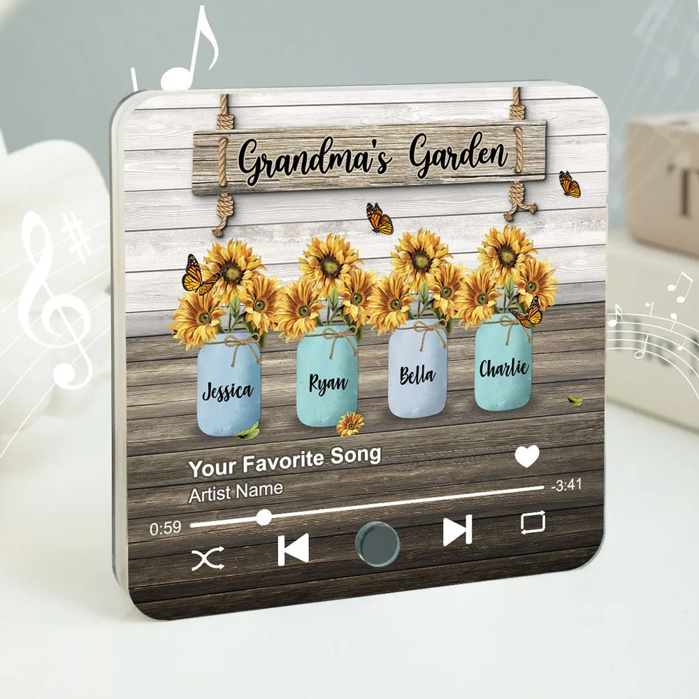 Grandma Garden Sunflower Vase Personalized Music Fridge Magnet, Heartfelt Mother's Day Gift for Grandma, Mom