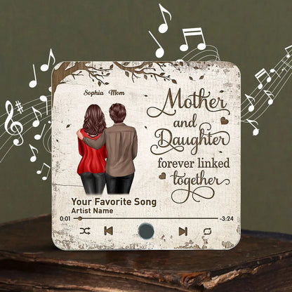 Mother & Daughter Son Under Tree Forever Linked Together Personalized Music Fridge Magnet, Heartfelt Gift For Mom