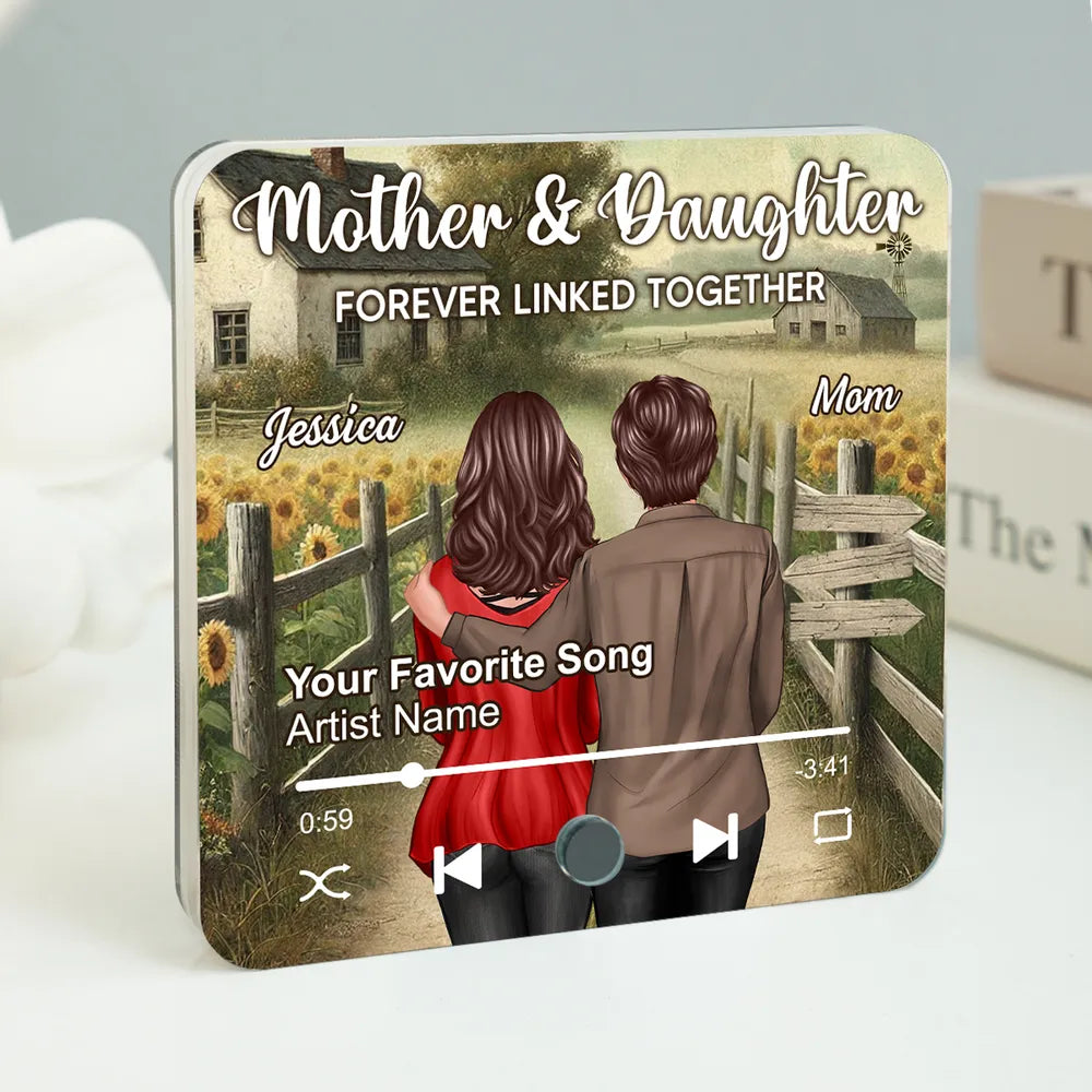 Mother & Daughter Forever Linked Together Personalized Music Fridge Magnet, Heartfelt Mother's Day Gift For Mom