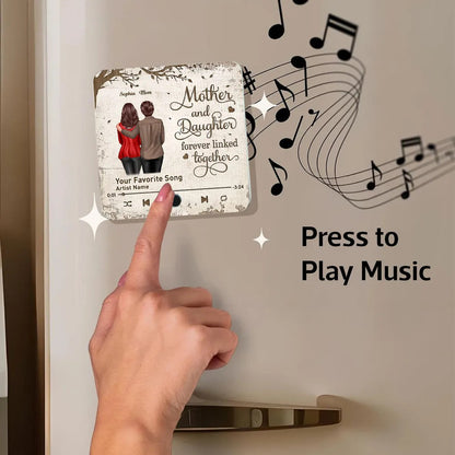 Mother & Daughter Son Under Tree Forever Linked Together Personalized Music Fridge Magnet, Heartfelt Gift For Mom