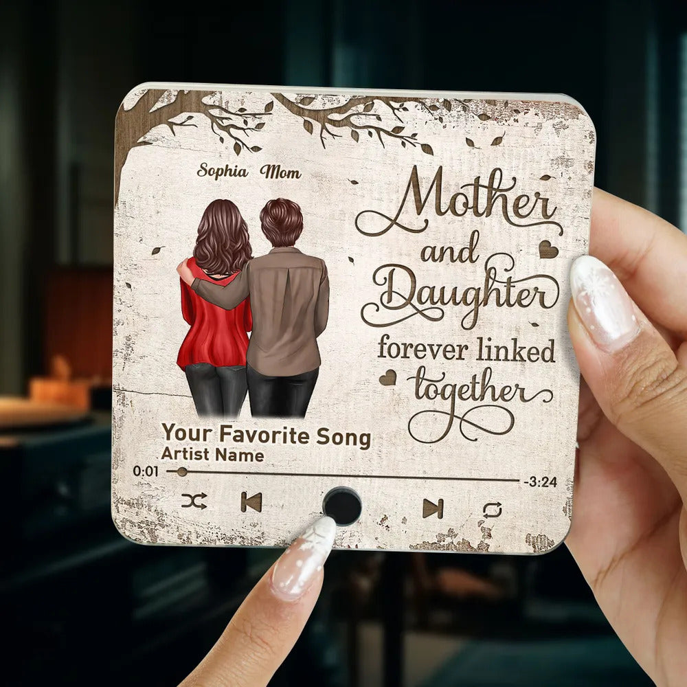 Mother & Daughter Son Under Tree Forever Linked Together Personalized Music Fridge Magnet, Heartfelt Gift For Mom