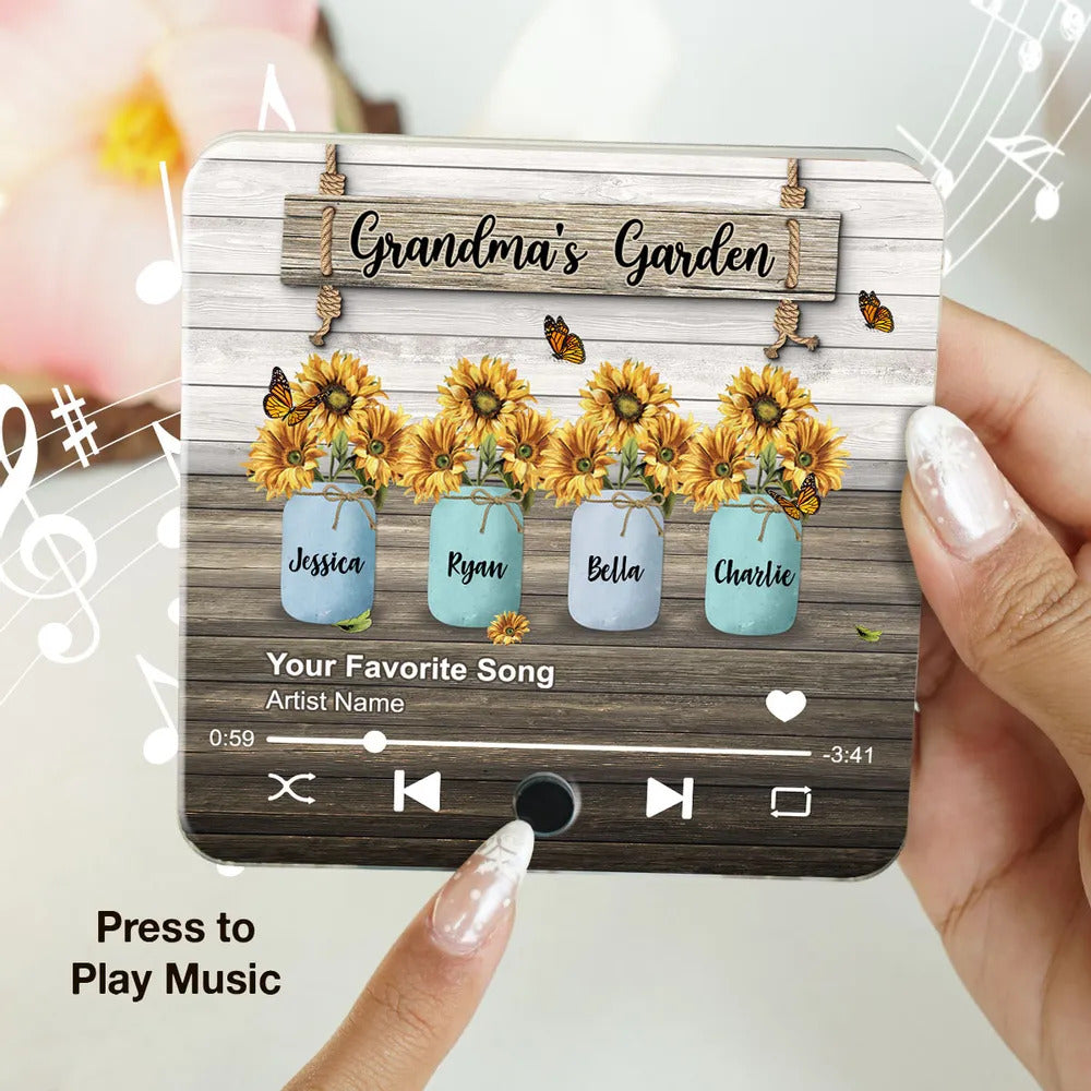 Grandma Garden Sunflower Vase Personalized Music Fridge Magnet, Heartfelt Mother's Day Gift for Grandma, Mom