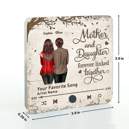 Mother & Daughter Son Under Tree Forever Linked Together Personalized Music Fridge Magnet, Heartfelt Gift For Mom