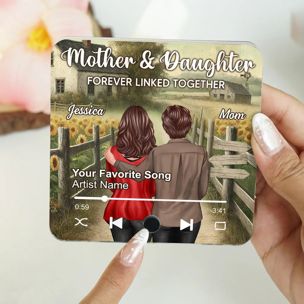 Mother & Daughter Forever Linked Together Personalized Music Fridge Magnet, Heartfelt Mother's Day Gift For Mom