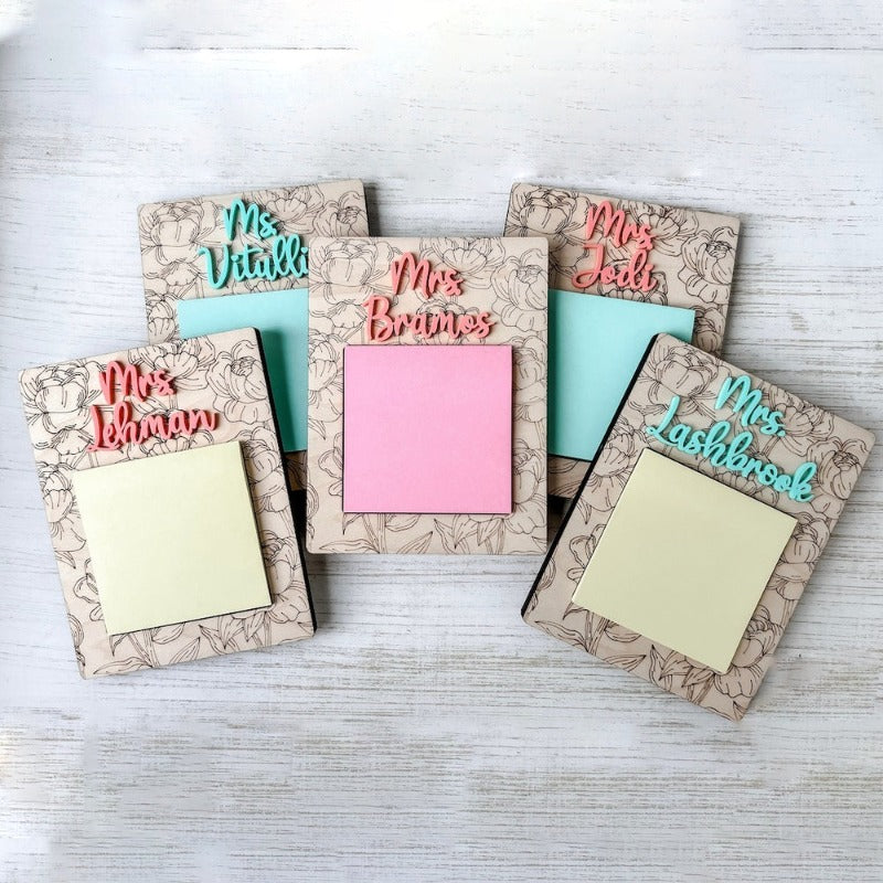 Personalized Flower Teacher Sticky Note Holder - Gift For Teacher